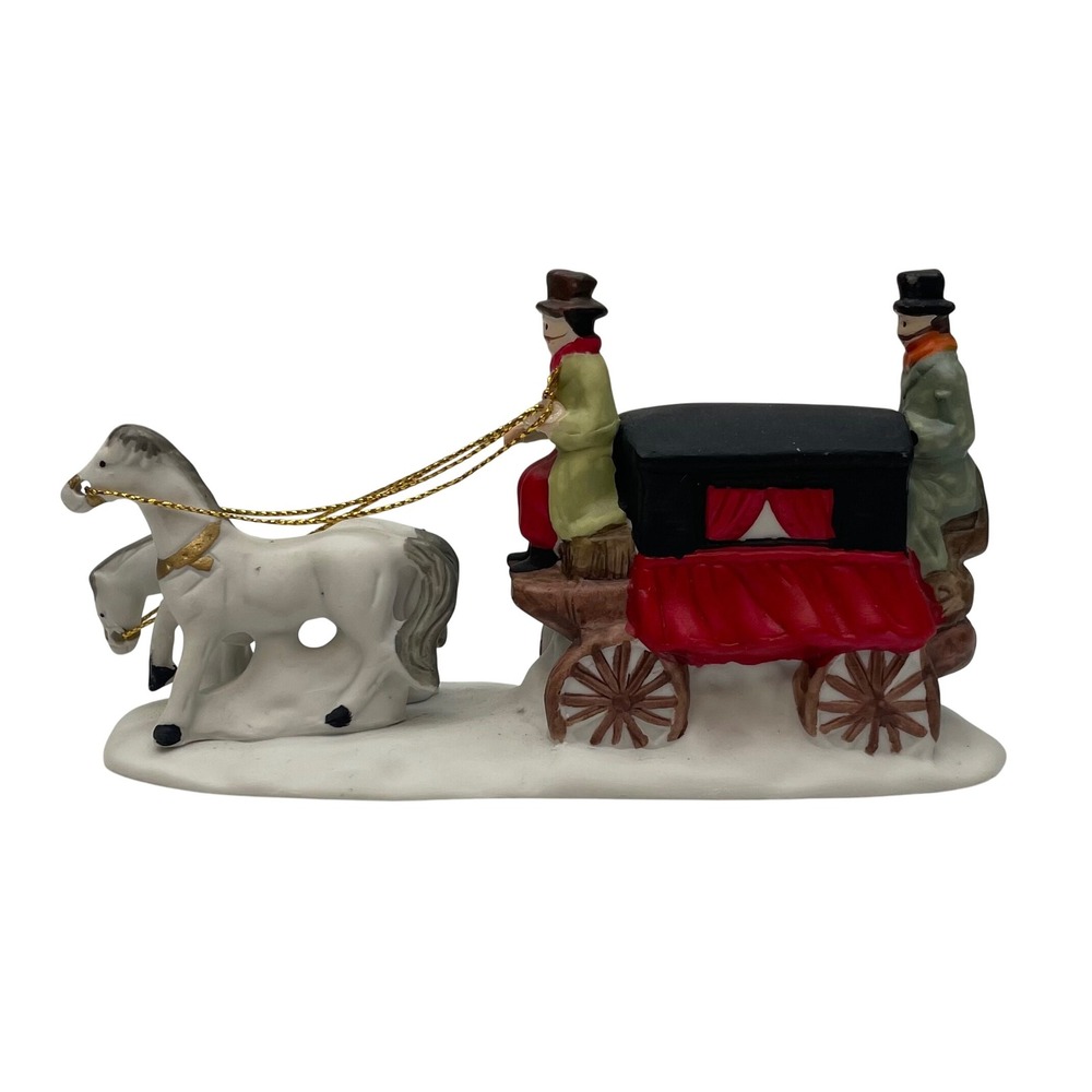 National Decorations Vintage 1991 Porcelain Horse Drawn Carriage Village Figure